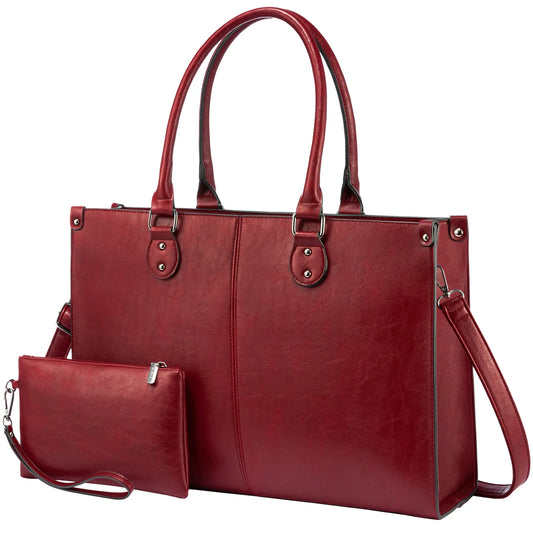 Vintage Leather Laptop Tote Bag – Large Capacity Business Handbag for Women, Stylish Work Bag & Computer Bag