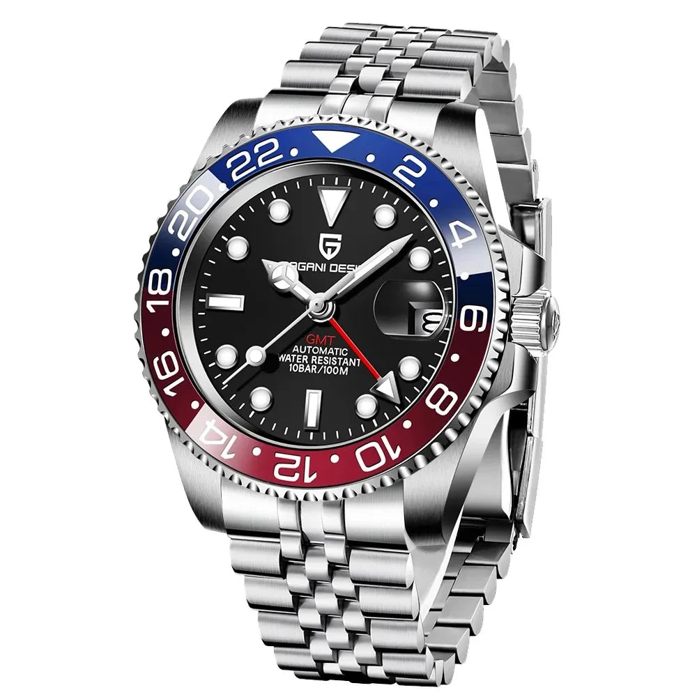 PAGANI DESIGN PD‑1662 Men’s GMT Automatic Mechanical Watch | Sapphire Glass, Stainless Steel, 100M Waterproof Luxury Timepiece