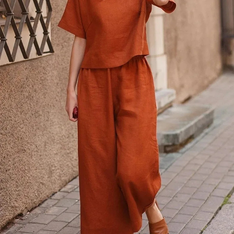 Women's Summer Two-Piece Set – Loose-Fit Top and Breathable Trousers