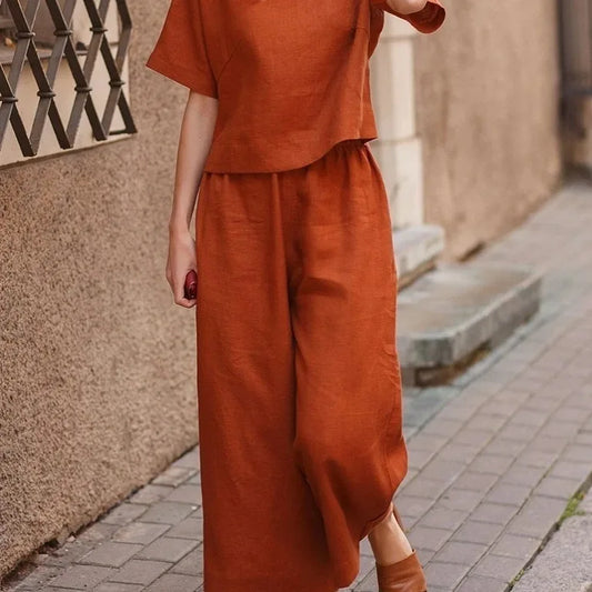 Women's Summer Two-Piece Set – Loose-Fit Top and Breathable Trousers