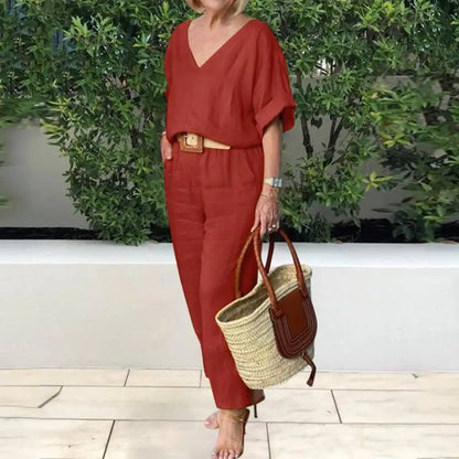 Women's V-Neck Loose-Fit Set | Comfortable Casual Wear for Everyday Style Chloe