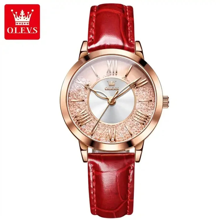 OLEVS 5539 Women's Casual Quartz Wristwatch – High-Quality Waterproof Watch with Genuine Leather Strap Laure