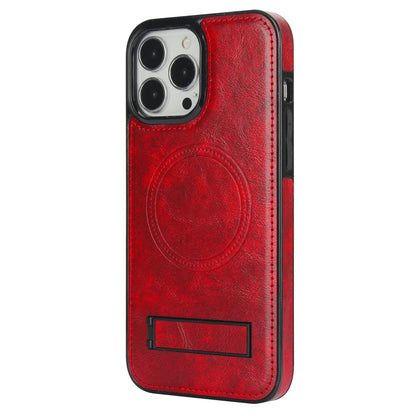 Luxury Leather Strong Magnetic Wireless Charging Mobile Case for iPhone 15 14 12 Pro Max Kickstand Phone Case