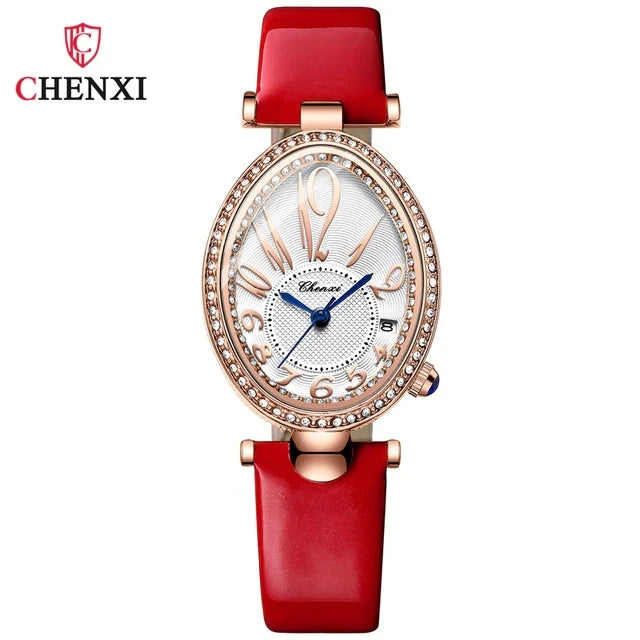 CHENXI 326 Women’s Luxury Rhinestone Watch | Fashion Quartz Leather Strap