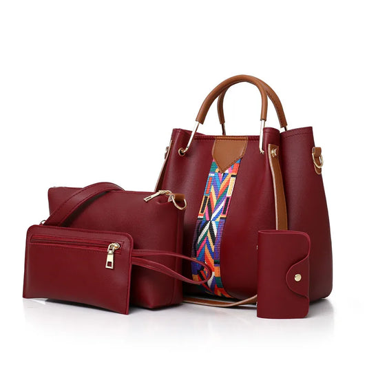 Leather Handbag Set for Women – 4-Piece Fashion Bag Set with Shoulder & Crossbody Bags, Large Capacity