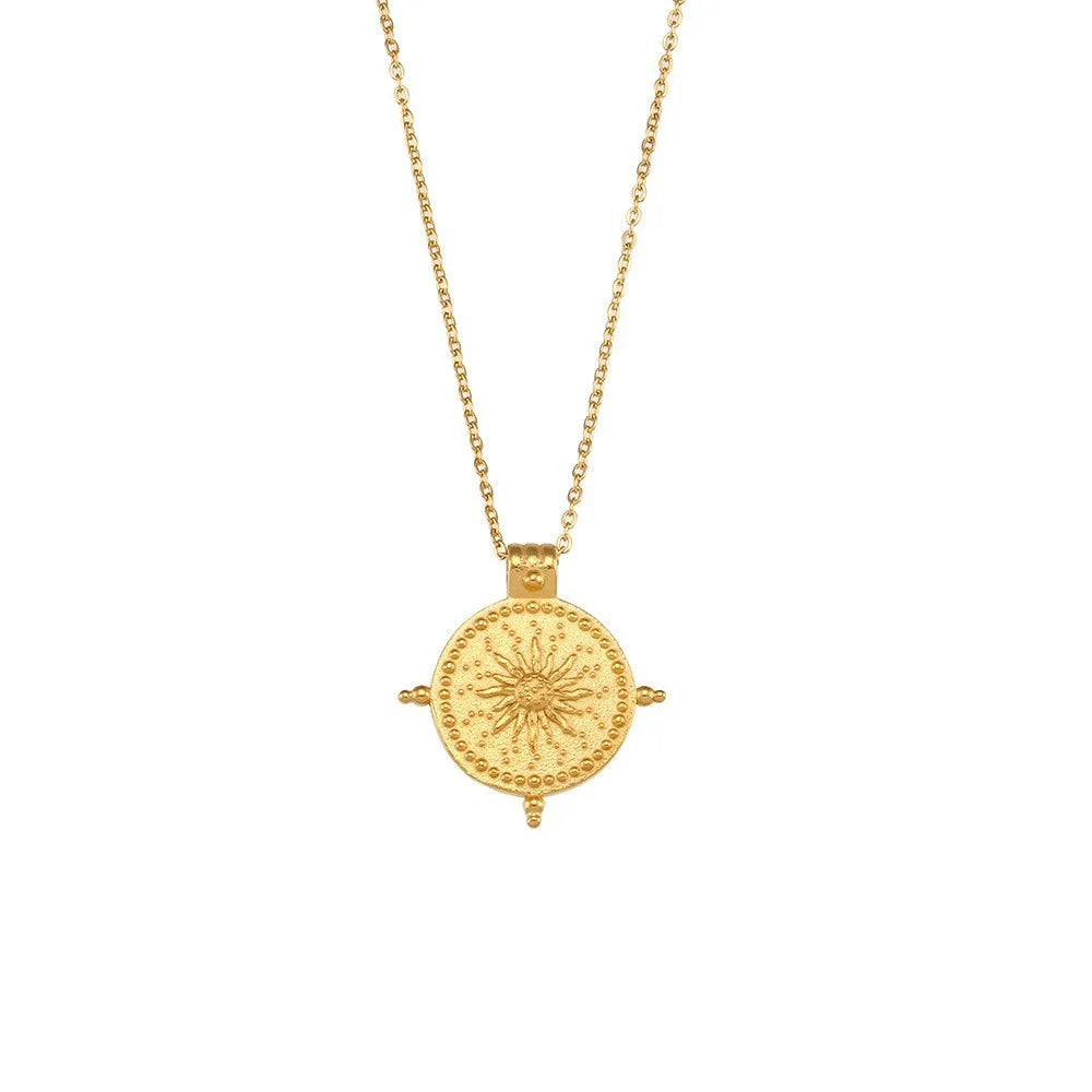 Vintage 18K Gold Titanium Steel Pendant Necklace – Retro Fashion Jewelry for Women