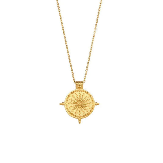 Vintage 18K Gold Titanium Steel Pendant Necklace – Retro Fashion Jewelry for Women