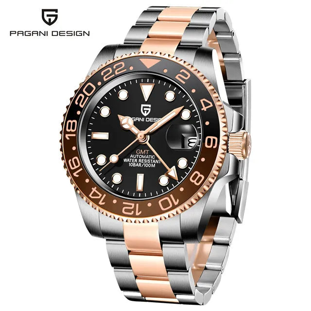 PAGANI DESIGN PD‑1662 Men’s GMT Automatic Mechanical Watch | Sapphire Glass, Stainless Steel, 100M Waterproof Luxury Timepiece