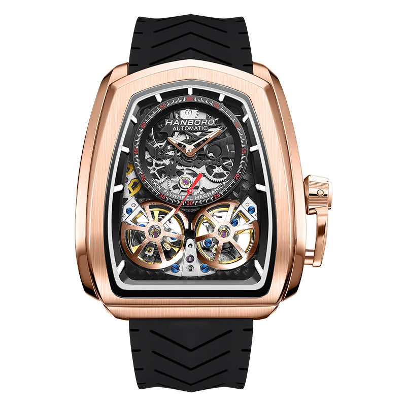 Luxury Double Flying Wheel Automatic Mechanical Watch for Men – Irregular Hollow Dial, Supercar Gear Design, Personalized Statement Timepiece Onur