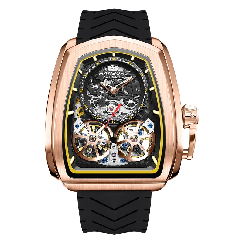 Luxury Double Flying Wheel Automatic Mechanical Watch for Men – Irregular Hollow Dial, Supercar Gear Design, Personalized Statement Timepiece Onur