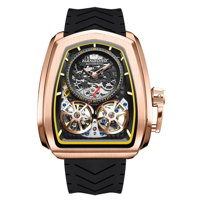 Luxury Double Flying Wheel Automatic Mechanical Watch for Men – Irregular Hollow Dial, Supercar Gear Design, Personalized Statement Timepiece Onur