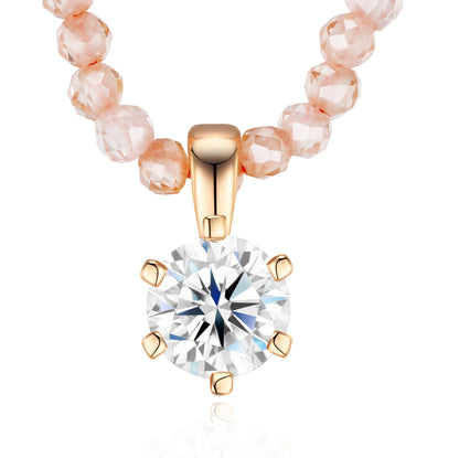 5mm Moissanite Beaded Layered Necklace for Women – 925 Sterling Silver, 18K Gold Plated, Cut Moissanite Pendant Sue
