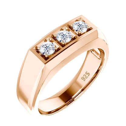 Men’s 3 Stone 0.3ct Moissanite Ring – 925 Sterling Silver High Quality Engagement & Party Jewelry Theodoros