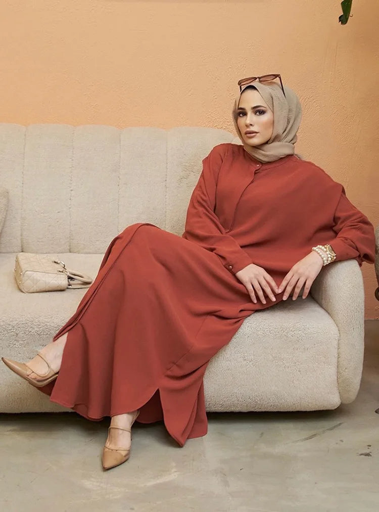 Bat Sleeve Loose-Fit Abaya – Solid Color Dubai & Turkey Style Muslim Dress | One-Size Modest Robe for Women Aleena