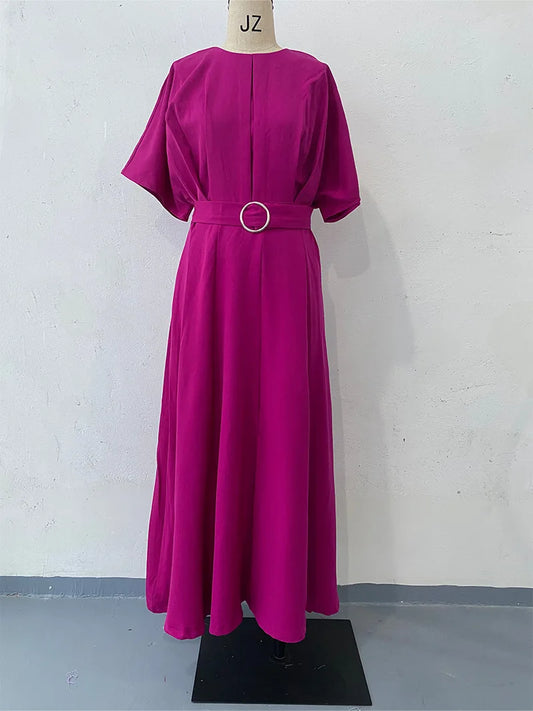 Women's Summer Slim Fit Dress – Solid Color Round Neck Short Sleeve Fashionable Casual Style Monique