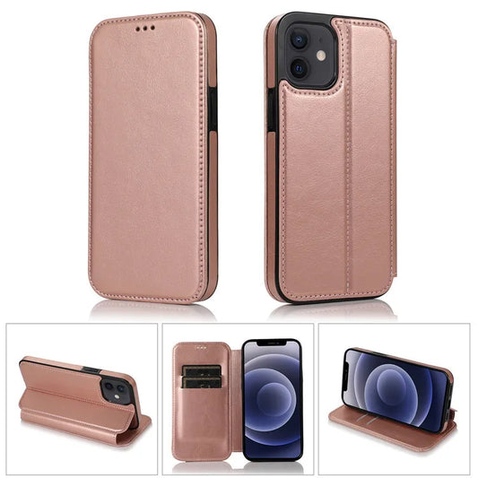 Retro PU Leather Flip Wallet Phone Case | Multi-Card Holder Magnetic Cover for iPhone 11, 12, XS, SE, 7, 8