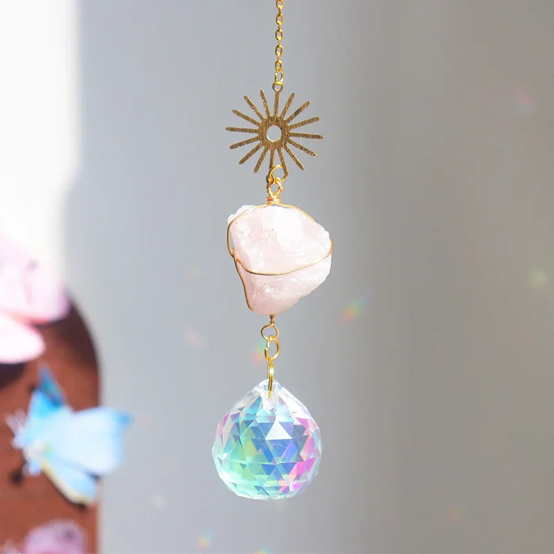 Natural Crystal Suncatcher | Raw Healing Crystals Hanging Sun Catcher for Home Décor & Positive Energy