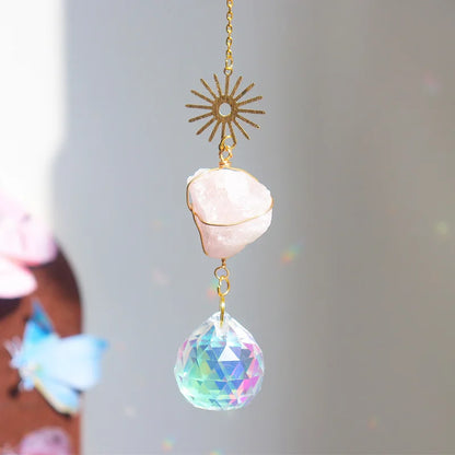 Natural Crystal Suncatcher | Raw Healing Crystals Hanging Sun Catcher for Home Décor & Positive Energy