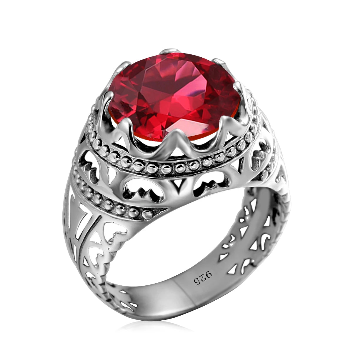 Men’s 925 Sterling Silver Emerald Ring – Vintage Gothic Punk Gemstone Fine Jewelry Gift