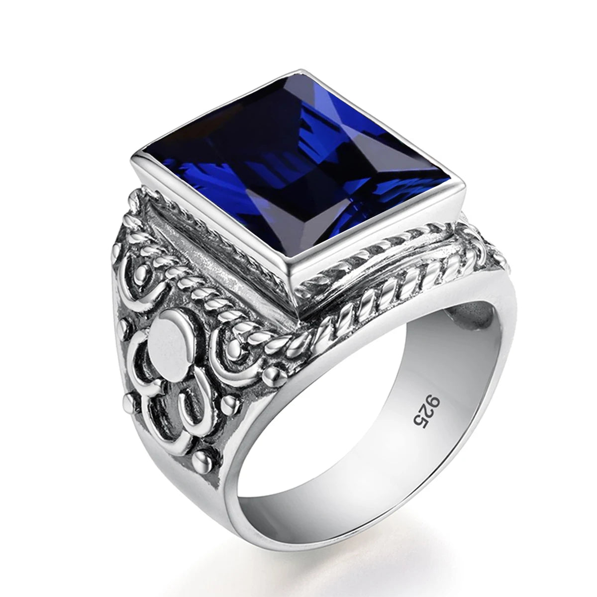Vintage Filigree 925 Sterling Silver Men’s Ring – Turkish Black Agate Gemstone, Rhodium Plated Floral Design Andreas