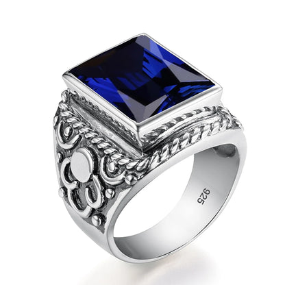 Vintage Filigree 925 Sterling Silver Men’s Ring – Turkish Black Agate Gemstone, Rhodium Plated Floral Design Andreas