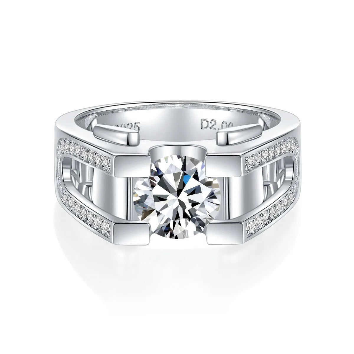 S925 Sterling Silver Men's Ring with 2 Carat Moissanite Diamond – Luxury Statement Band Nyxen