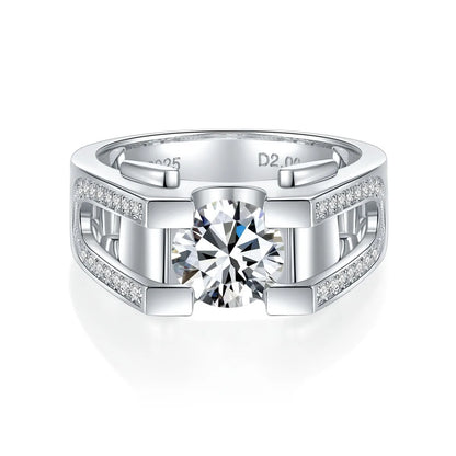 S925 Sterling Silver Men's Ring with 2 Carat Moissanite Diamond – Luxury Statement Band Nyxen