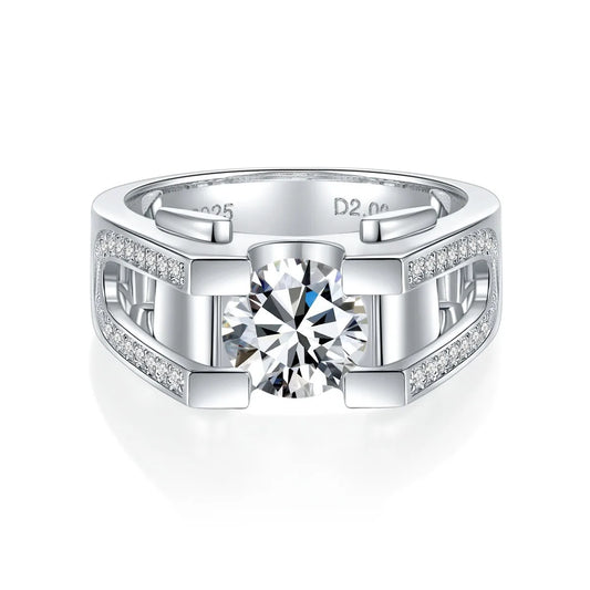 S925 Sterling Silver Men's Ring with 2 Carat Moissanite Diamond – Luxury Statement Band Nyxen