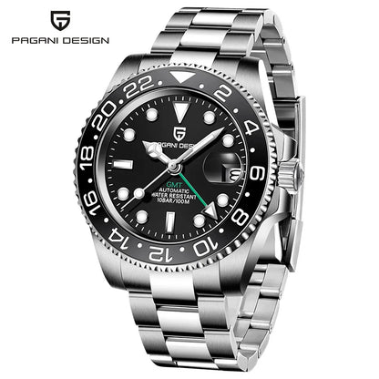 PAGANI DESIGN PD‑1662 Men’s GMT Automatic Mechanical Watch | Sapphire Glass, Stainless Steel, 100M Waterproof Luxury Timepiece