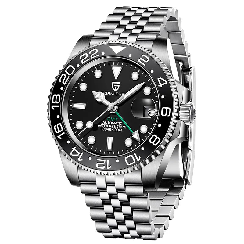 PAGANI DESIGN PD‑1662 Men’s GMT Automatic Mechanical Watch | Sapphire Glass, Stainless Steel, 100M Waterproof Luxury Timepiece