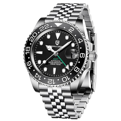 PAGANI DESIGN PD‑1662 Men’s GMT Automatic Mechanical Watch | Sapphire Glass, Stainless Steel, 100M Waterproof Luxury Timepiece