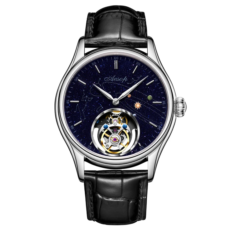 AESOP 7049 Luxury Men's Mechanical Watch – Real Flying Tourbillon, Manual Winding, Skeleton Design, Premium Wristwatch