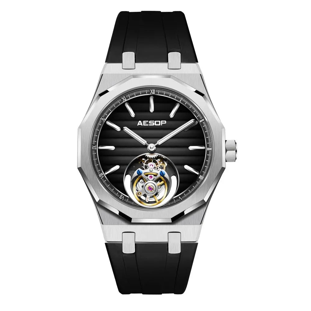AESOP 7057 Luxury Skeleton Tourbillon Watch for Men – Stainless Steel Automatic Mechanical, Sapphire Crystal, Waterproof