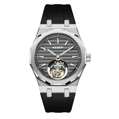AESOP 7057 Luxury Skeleton Tourbillon Watch for Men – Stainless Steel Automatic Mechanical, Sapphire Crystal, Waterproof