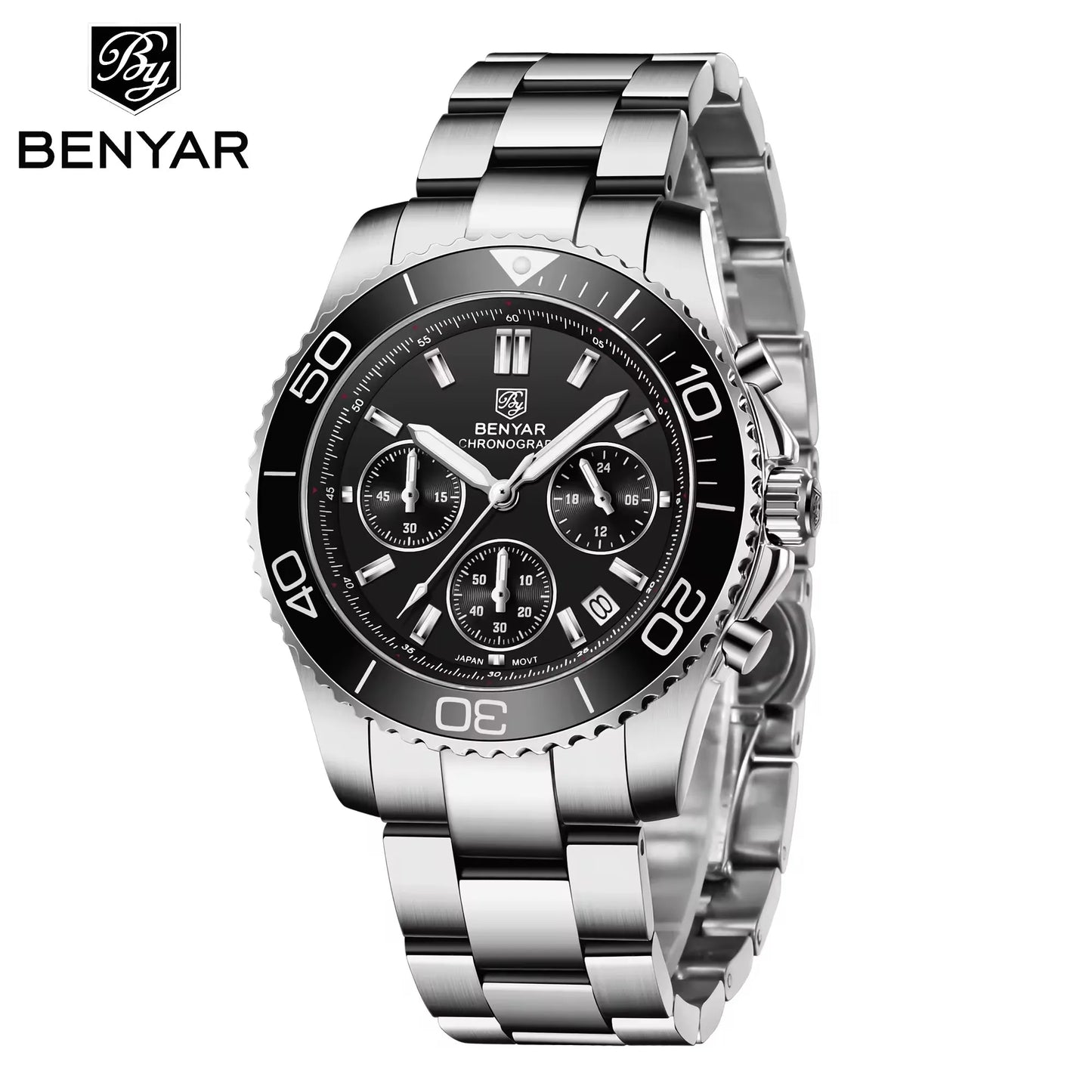 BENYAR S002 Square Luxury Men’s Quartz Watch – Stainless Steel Band, Citizen Movement