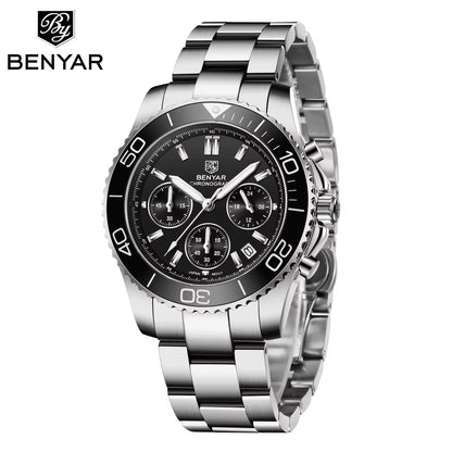 BENYAR S002 Square Luxury Men’s Quartz Watch – Stainless Steel Band, Citizen Movement