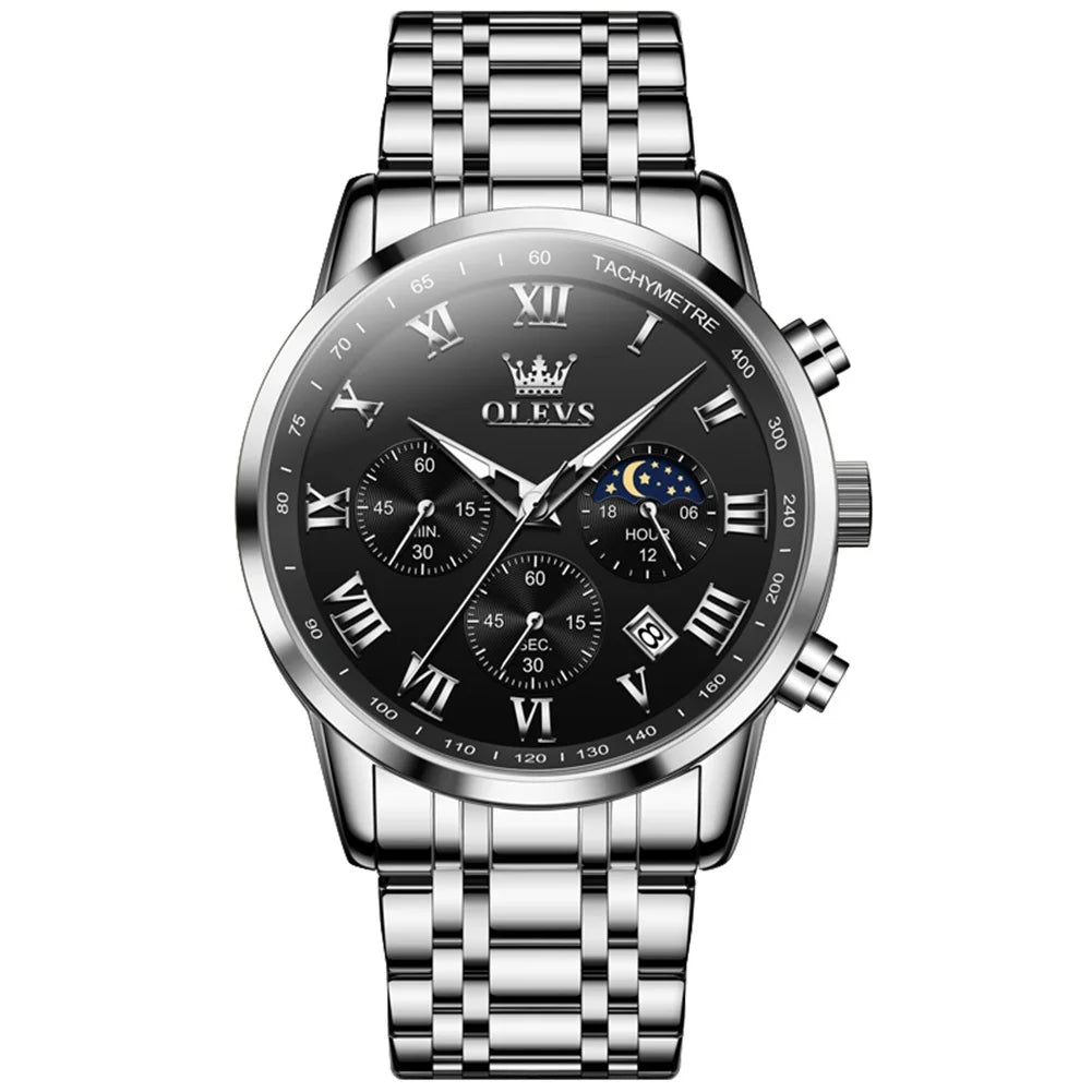 OLEVS 5529 Chronograph Watch – Waterproof Stainless Steel Luminous Sports Watch for Men