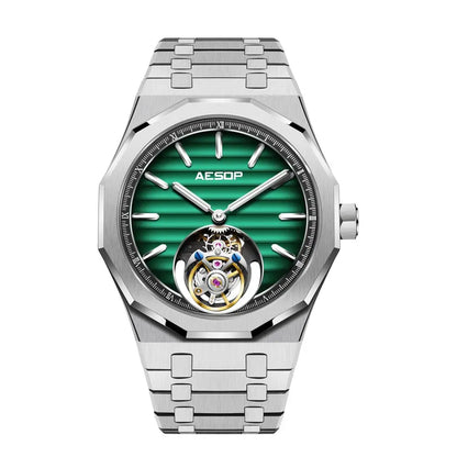 AESOP 7057 Luxury Skeleton Tourbillon Watch for Men – Stainless Steel Automatic Mechanical, Sapphire Crystal, Waterproof