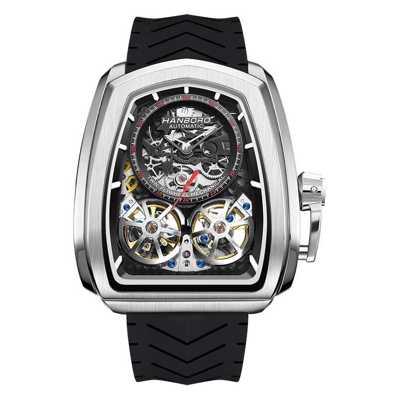 Luxury Double Flying Wheel Automatic Mechanical Watch for Men – Irregular Hollow Dial, Supercar Gear Design, Personalized Statement Timepiece Onur