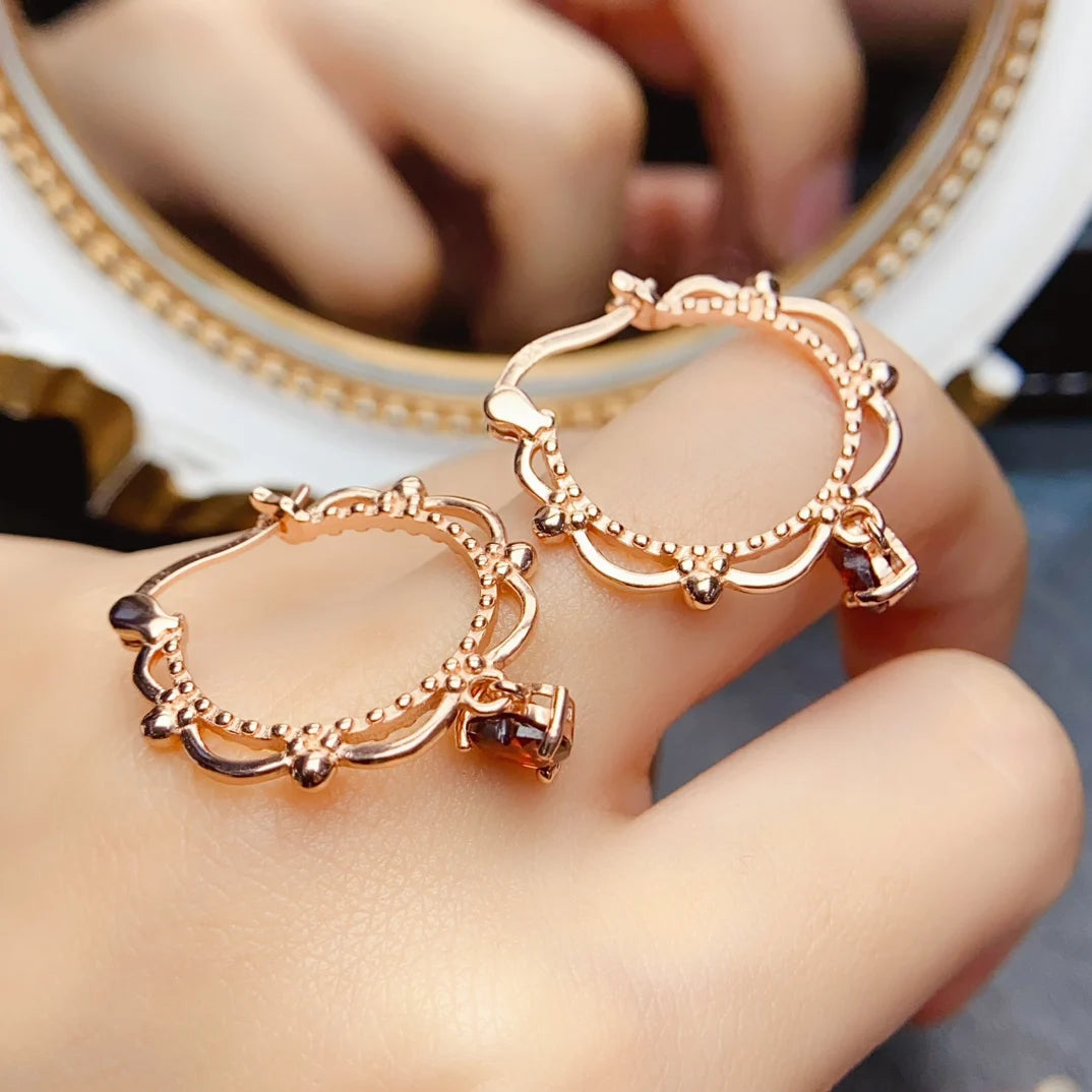 Natural Garnet Gemstone Earrings – 925 Sterling Silver Fine Jewelry for Women | Elegant January Birthstone Gift