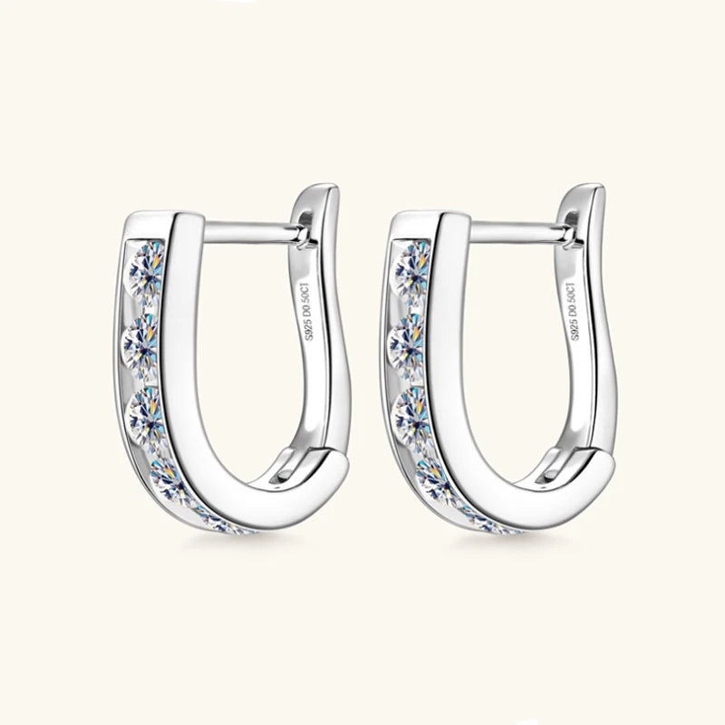 S925 Sterling Silver U-Shaped Moissanite Earrings 0.1ct, Minimalist Design, High-End Couple Style, Sweet & Modern Cora