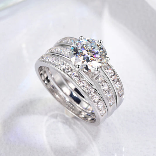 Elegant S925 Sterling Silver Moissanite Wedding Ring | 2CT Colored Gemstone | Durable Jewelry for Lasting Love