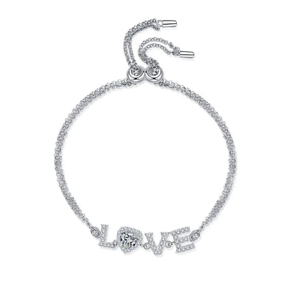 925 Sterling Silver VVS Moissanite Bracelet – Rhodium-Plated Love Letter Design Bangle for Valentine's Day Gifts Greta