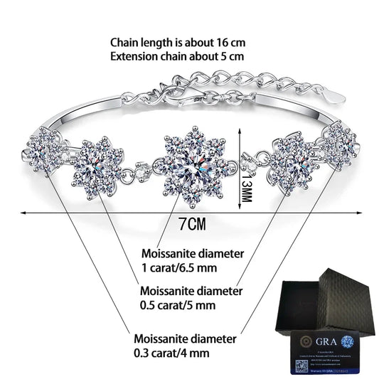 1CT Moissanite Snowflake Bracelet – Luxurious 925 Sterling Silver, Rhodium-Plated Fashion Jewelry Georgia