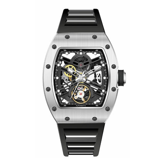 Luxury Men's Automatic Mechanical Watch – 30M Waterproof, Hollow Dial, Luminous Display, Silicone Strap & Power Reserve