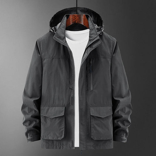 Men's Outdoor Hooded Cardigan Jacket - Lightweight Multi-Pocket Solid Color Casual Jacket Eragon
