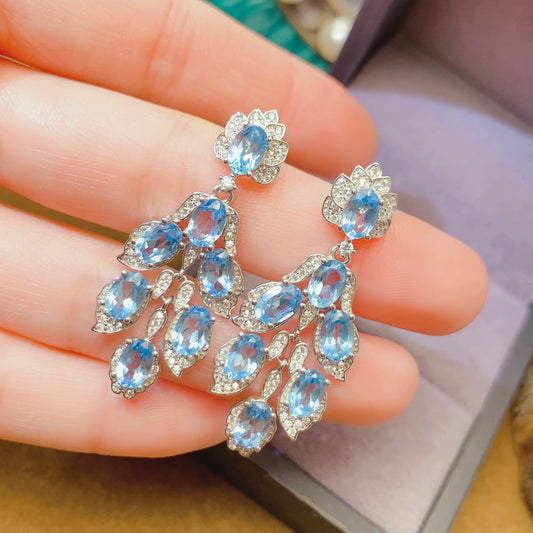 925 Sterling Silver Natural Blue Topaz Earrings – Elegant Gemstone Jewelry for Women | Birthstone Gift of Love & Clarity