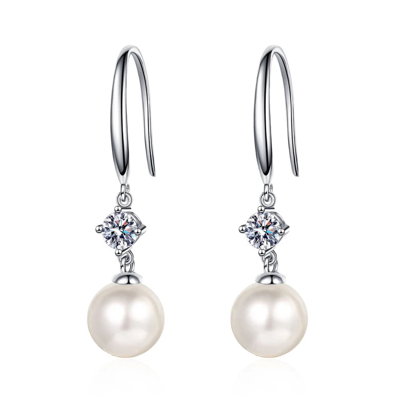 S925 Sterling Silver Moissanite & Freshwater Pearl Stud Earrings for Women – 0.3 Carat Elegant Korean Style Everyday Jewelry Gift