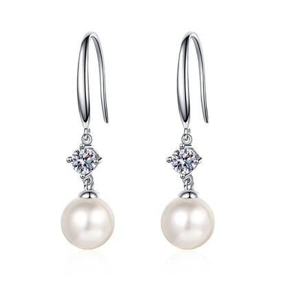 S925 Sterling Silver Moissanite & Freshwater Pearl Stud Earrings for Women – 0.3 Carat Elegant Korean Style Everyday Jewelry Gift