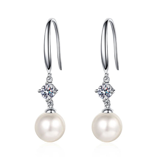 S925 Sterling Silver Moissanite & Freshwater Pearl Stud Earrings for Women – 0.3 Carat Elegant Korean Style Everyday Jewelry Gift